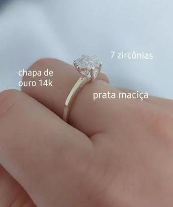 Imagem de Anel Chuveiro Estrela Prata 925 Zircônias E Aplique Ouro