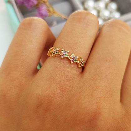 Imagem de Anel com Estrelas Coloridas Softjoias Folheado em Ouro 18K