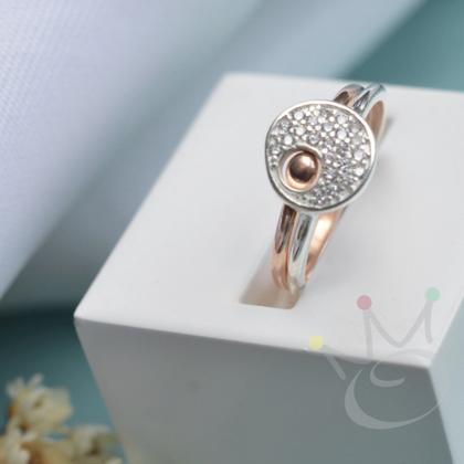 Imagem de Anel Composição Cravejado com Rosé Gold Circulo M - Prata