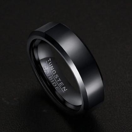 Imagem de Anel de Carboneto de Tungstênio Preto - 6mm de Largura - Anel de Noivado Masculino