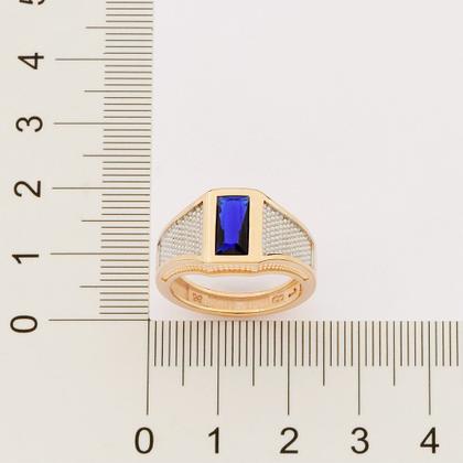 Imagem de Anel de formatura  banhado ouro 3x 24k 18k e 22k  unissex rommanel com pedra cristal azul retangular lateral rhodium 513003