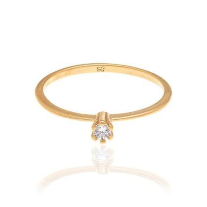 Imagem de Anel de noivado solitário banhado ouro 3x 24k 18k e 22k feminino 15 anos rommanel fino skinny zircônia redonda 512180