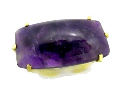 Imagem de Anel de Pedra Ametista Retangular Cabochão Dourado com Aro Ajustável - Pacote com 3 Unidades