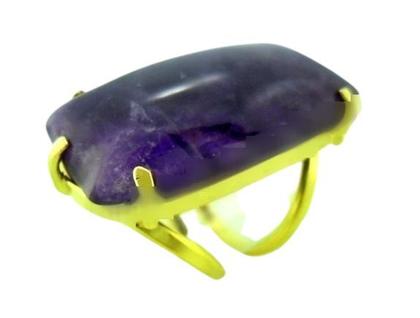 Imagem de Anel de Pedra Ametista Retangular Cabochão Dourado com Aro Ajustável - Pacote com 3 Unidades