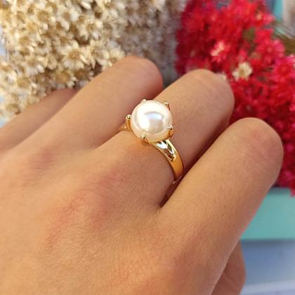 Imagem de Anel de Pérola com Garras Softjoias Folheado em Ouro 18K