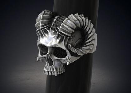 Imagem de Anel de Prata Caveira - Skull Horn - Em Prata 925 - Celtic Joias Masculinas