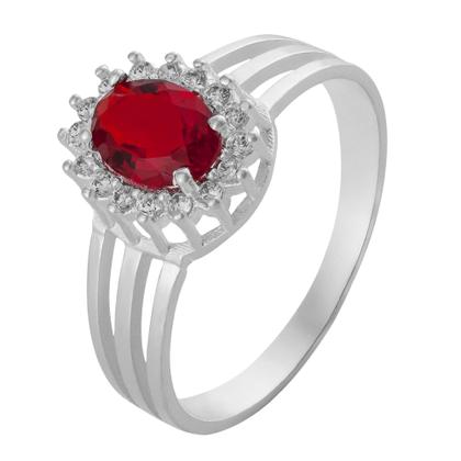Imagem de Anel de Prata Coleção Queens Cristal Rubi 5x7 e Zircônias Brancas
