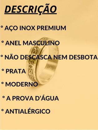 Imagem de Anel Dedeira 7Mm Masculino Prateado Preto Desenhos Runas