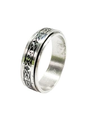 Imagem de Anel Dedeira 7Mm Masculino Prateado Preto Desenhos Runas