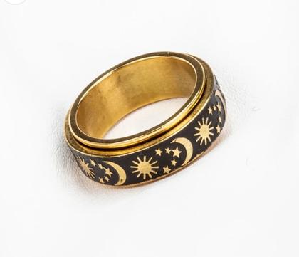 Imagem de Anel Em Aço Inox Sol E Lua Estilo Spinner (Dourado)