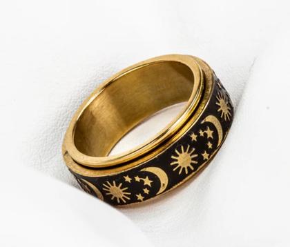 Imagem de Anel Em Aço Inox Sol E Lua Estilo Spinner (Dourado)