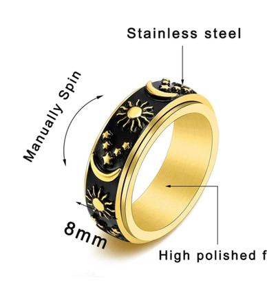Imagem de Anel Em Aço Inox Sol E Lua Estilo Spinner (Dourado)