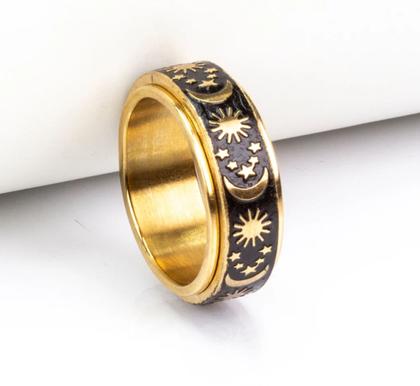 Imagem de Anel Em Aço Inox Sol E Lua Estilo Spinner (Dourado)