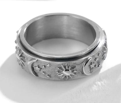 Imagem de Anel em Aço Inox Sol e Lua Estilo Spinner