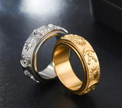 Imagem de Anel em Aço Inox Sol e Lua Estilo Spinner