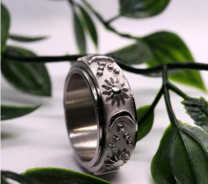 Imagem de Anel em Aço Inox Sol e Lua Estilo Spinner