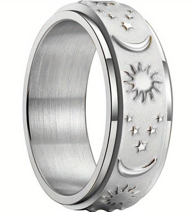 Imagem de Anel em Aço Inox Sol e Lua Estilo Spinner
