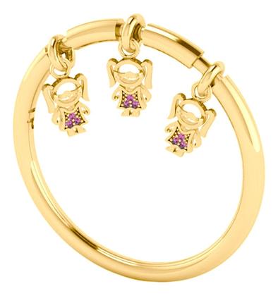 Imagem de Anel Família Prata 925 Dourada 18k Pingentes: 3 Meninas