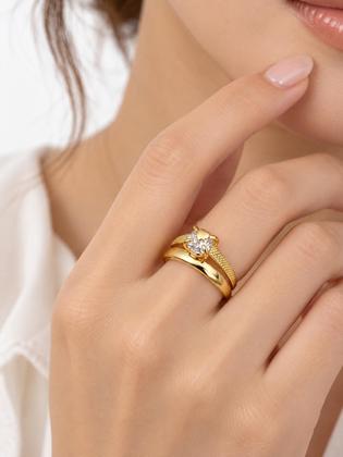 Imagem de Anel Feminino Ajustável Pedra Brilhante Banhado a Ouro 18k