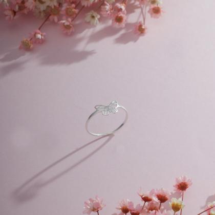 Imagem de Anel Feminino Borboleta Origami Delicado Prata Legitima