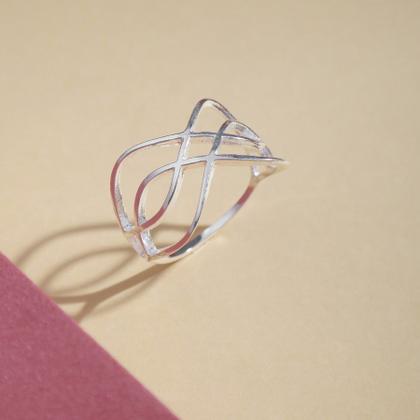 Imagem de Anel Feminino Prata Duplo Infinito Transado Delicado
