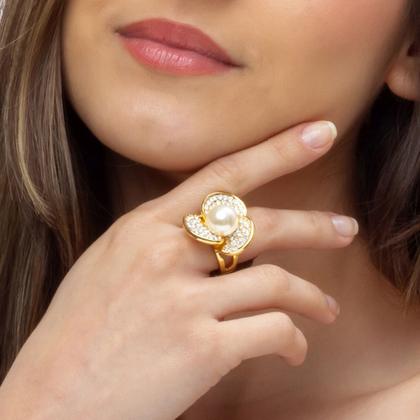Imagem de Anel Flor Strass e Pérola AN1087