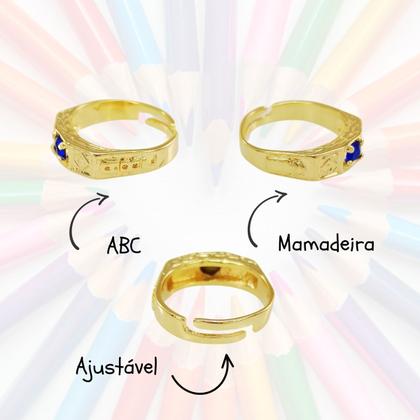 Imagem de Anel Formatura Infantil Menino Regulável Banhado Ouro 18k Colegio Escola Crianca Recordacao