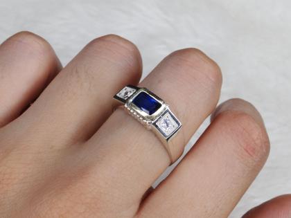 Imagem de Anel Formatura Masculino Prata 925 Aplique Ouro Retangular