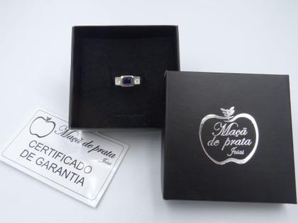 Imagem de Anel Formatura Masculino Prata 925 Aplique Ouro Retangular