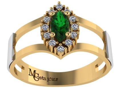 Imagem de Anel Formatura medicina  Ouro 18K Aro Duplo Navete