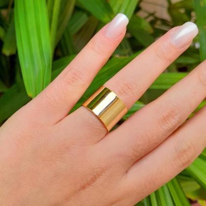 Imagem de Anel liso largo ajustável banhado em ouro 18k moda aliança