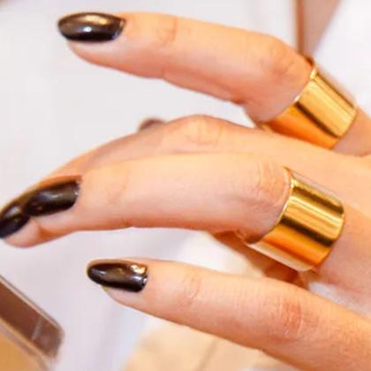 Imagem de Anel liso largo ajustável banhado em ouro 18k moda aliança