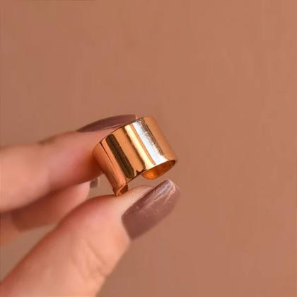 Imagem de Anel liso largo ajustável banhado em ouro 18k moda aliança