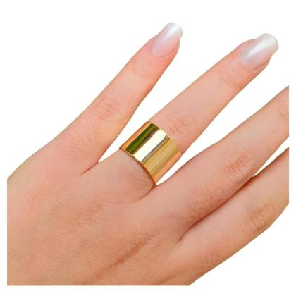 Imagem de Anel liso largo ajustável banhado em ouro 18k moda aliança