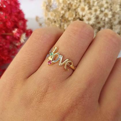 Imagem de Anel Love SoftJoias Com Cristal Colorido Banhado a Ouro 18K