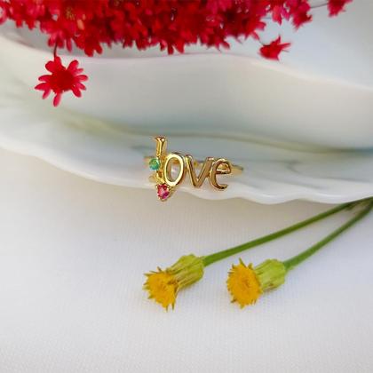 Imagem de Anel Love SoftJoias Com Cristal Colorido Banhado a Ouro 18K