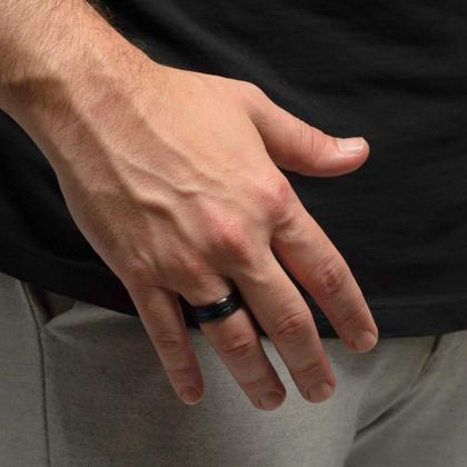 Imagem de Anel Masculino 8mm Tungstênio Preto e Azul