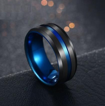 Imagem de Anel Masculino 8mm Tungstênio Preto e Azul