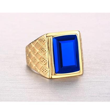 Imagem de Anel Masculino Azul Homem Banhado Ouro 18k Pedra Zafira