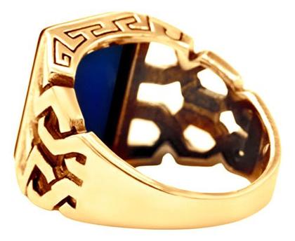 Imagem de Anel Masculino Elos Prata 925 Dourada 18k - Ágata Azul