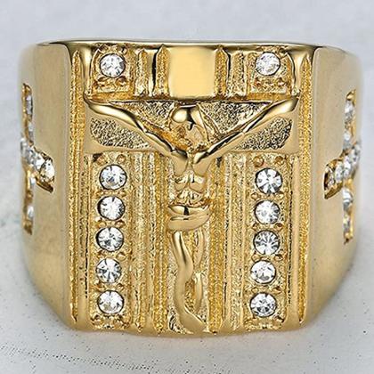 Imagem de Anel Masculino Homem Cristo Cristão Jesus Banhado Ouro 18k