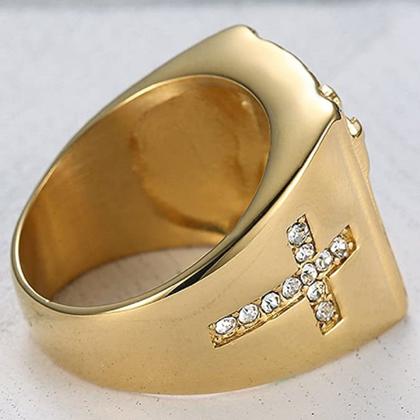 Imagem de Anel Masculino Homem Cristo Cristão Jesus Banhado Ouro 18k