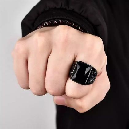 Imagem de Anel Masculino Luxuoso Preto Black Hip Pedra Negra Tamanho