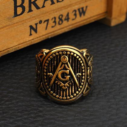 Imagem de Anel Masculino Maçom Maçoníco Aço 316l Banhado A Ouro 18k