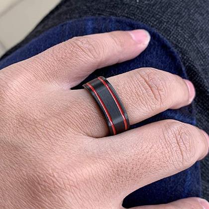Imagem de Anel Masculino Preto Vermelho Titânio Fosco Aço Inoxidável