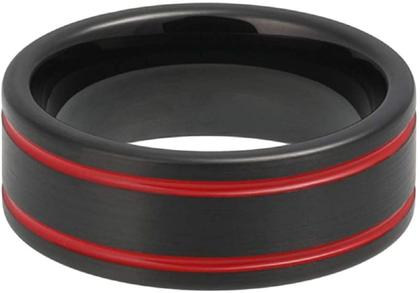 Imagem de Anel Masculino Preto Vermelho Titânio Fosco Aço Inoxidável