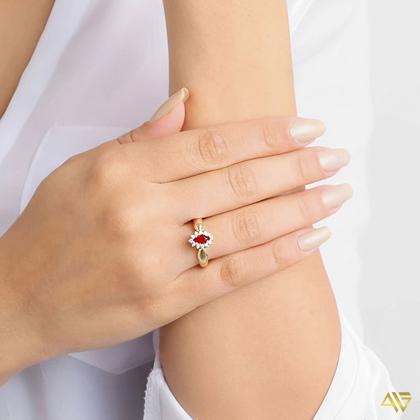 Imagem de Anel Navete Com Pedra Rubi Vermelha De Zircônias Banhado a Ouro 18k