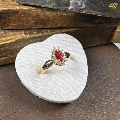 Imagem de Anel Navete Com Pedra Rubi Vermelha De Zircônias Banhado a Ouro 18k