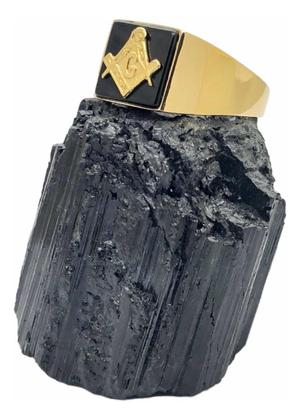Imagem de Anel Ouro 18k Maçonaria Pedra Onix 1cm Maçon Feito A Mão K5