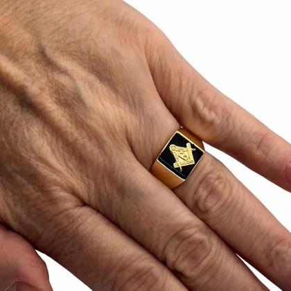 Imagem de Anel Ouro 18k Maçonaria Pedra Onix 1cm Maçon Feito A Mão K5